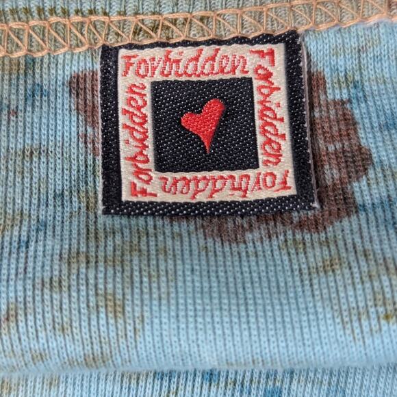 Y2K Forbidden 3/4 Sleeve V-Neck Velvet Trim Beaded Top Tan and Blue Size Medium - Picture 3 of 12